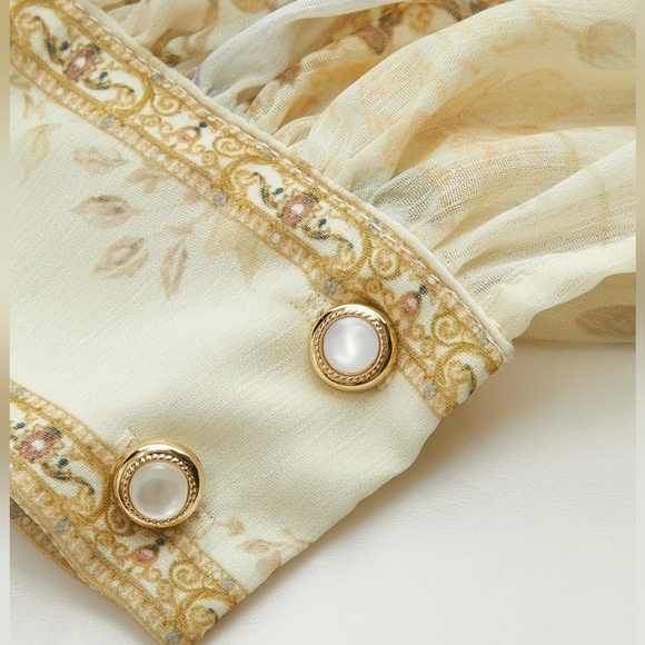 Commense Cream Floral Chiffon Long Sleeve Dress - Picture 6 of 8